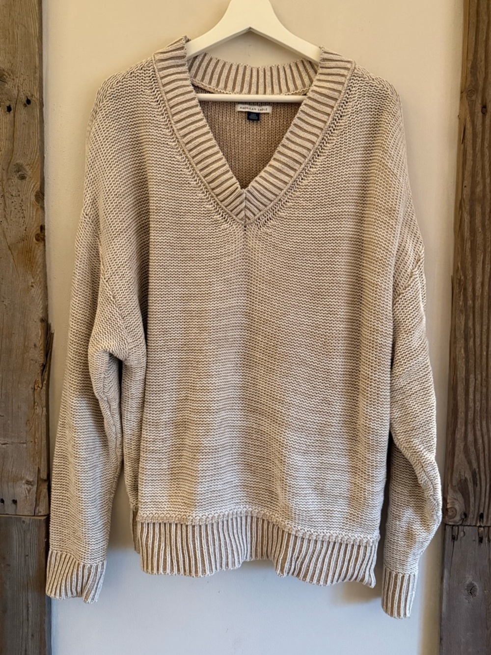 American Eagle Outfitters Beige V-Neck Knit Sweater